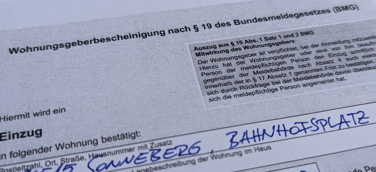 Nahaufnahme: Wohnungsgeberbescheinigung.