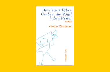 Ein Buch-Cover mit dem Titel: Die Füchse haben Gruben, die Vögel haben Nester. Roman Yvonne Zitzmann. Darunter eine abstrakte Zeichnung eines Vogels.