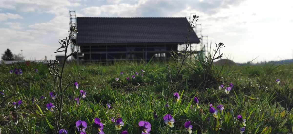 Ein Hausneubau im Wohngebiet Neufang im Frühjahr 2022. Foto: C. Heinkel